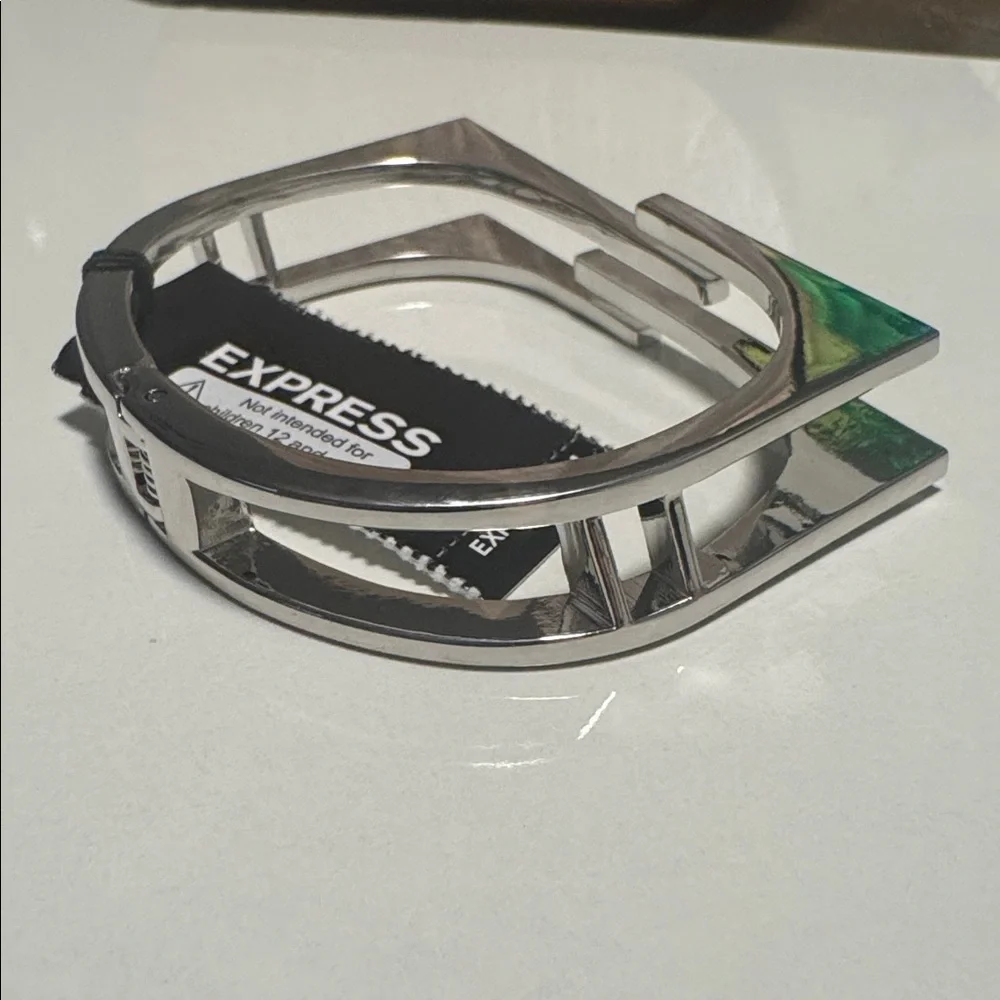Express Silver Tone Rhinestone Geometric Cuff Bracelet. (BR555) - Picture 6 of 9